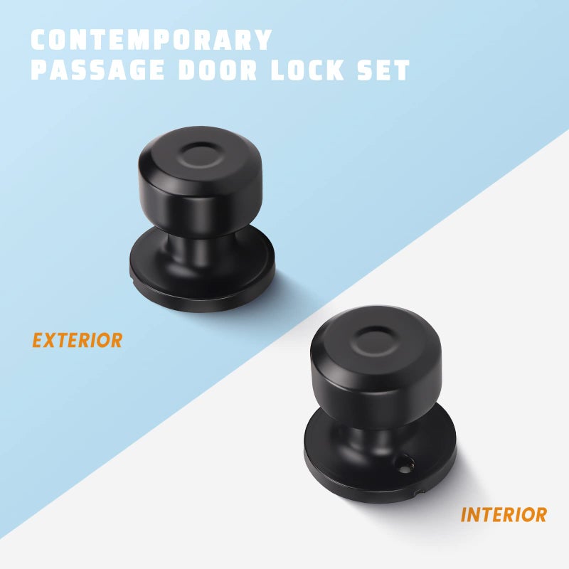 KNOBWELL 6 Pack Matte Black Passage Door Knobs, Interior Door Knob for Closet Hallway Doors, Keyless Indoor Door Handle - Image 2